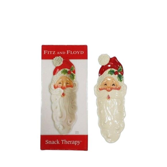 Fitz and Floyd Santa Server Snack Therapy FF Essentials Hand Crafted 13.5"X 4.5" - Picture 2 of 3